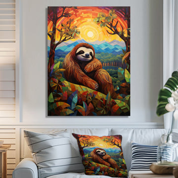 Relaxing Sloth in colorful landscape - Sloth Bedroom Wall Art